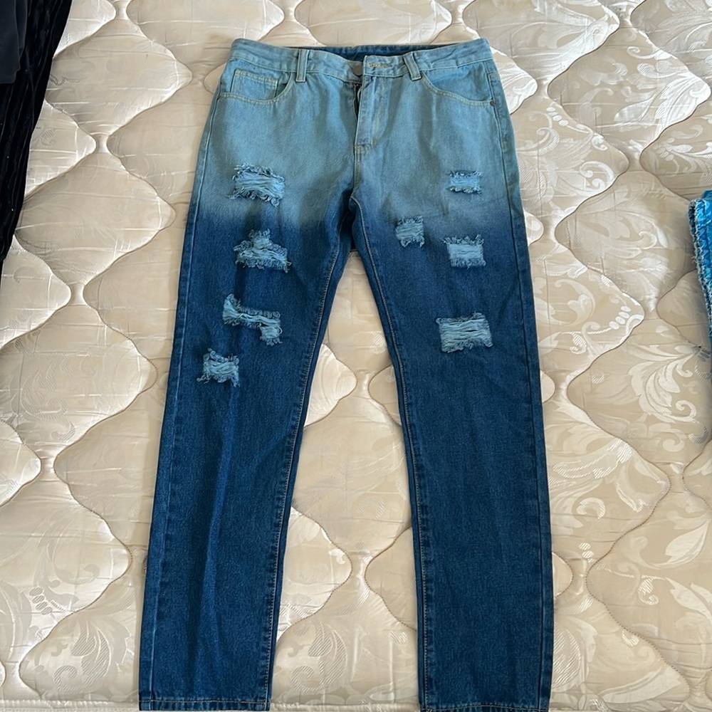 SHEIN Colorblock Ripped Skinny Jeans